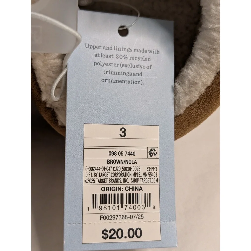 Cat & Jack Nola Kids Chestnut Brown Faux Fur Lined Scuff Slippers Size 3 NWT